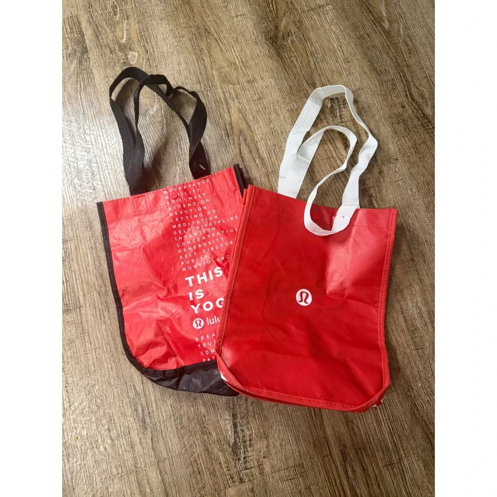 Lululemon Reusable Tote Bag Set 2 Small Red This Is Yoga Shopping Bags